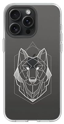 RhinoShield Crystal Clear Case kompatibel mit [iPhone 15 Pro Max] | Fortschrittliche Vergilbungsresistenz, Hohe Transparenz und Transparente Schutzhülle - Schwarz Kamera-Ring [Geometric Wolf]