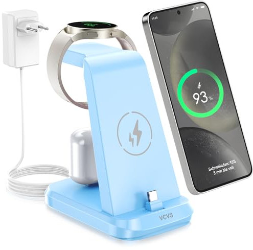 VCVS 30W USB C Superschnell Ladestation kompatibel mit Samsung Watch und Handy, 3 in 1 Ladegerät für Galaxy S24/S23/S22/S21/S20, Z Flip/Z Fold, i Phone 15, Galaxy Watch 6/5/4/3/Active, Galaxy Buds