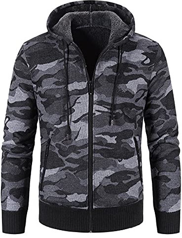 Sweatjacke Herren Zipper Hoodie Kapuzenpullover für Herren mit Plüsch Langarm Camo Hoodie Zip-Jacke Kapuzenpullover Activewear Mit Kordelzug für herren Kapuzenmantel Lässiger Sport Pullover Jacke
