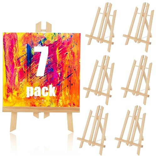 7 Pack Wooden Tabletop Art Display Easels, Small Painting Easel 30cm, Desktop Holder Stand for Displaying Canvas Paintings, Drawing, Weddings, Arts & Crafts