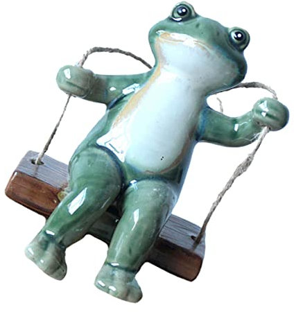 CAXUSD Schwingende Froschfigur Zufälliger Stil mit Grünem Design aus Keramik Teichdeko Miniteich und Rustikalem Stil für Draußen für Garten und Cafés