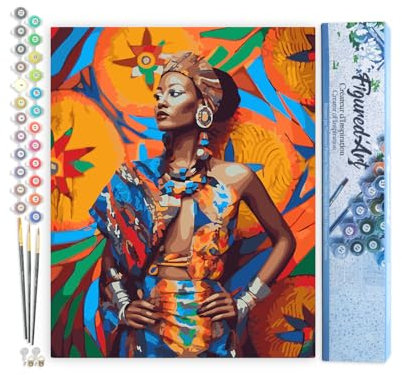 Figured'Art Peinture par Numéro Adulte Femme Africaine traditionnelle - Activité Manuelle Kit de Loisir Créatif DIY Numéro d'Art Complet - 40x50cm sans châssis en bois