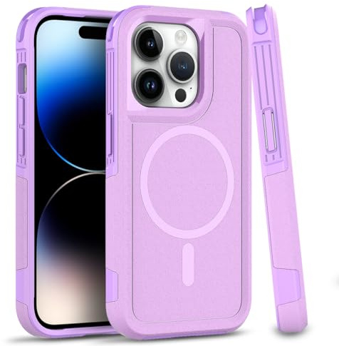 XYZNTMF for iPhone 15 Pro Max Case Military Grade Shockproof Phone Case Matte Hard PC Shell Soft Rubber Bumper Support Magnetic Wireless Charging Cover Case for iPhone 15 Pro Max, Light Purple