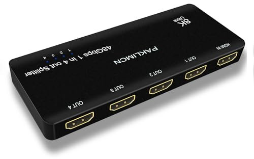 HDMI Splitter 1 in 2 Out 4K 60Hz, 8K 1X4 HDMI Duplicator Adapter-1 to 2 Output Simultaneously for 2or4 Displays, Support Full HD1080P 3D HDCP 1.4 for PS3/4, Blu-Ray DVD Player-Not for Extend (8K 1X4)
