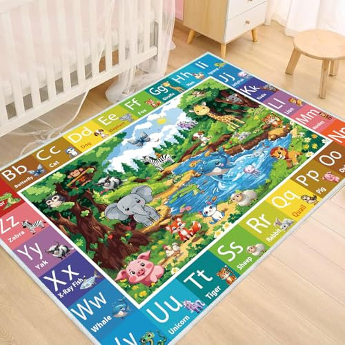 nanshiba ABC-Teppich für Kinderzimmer, ABC-Baby-Matten für Kleinkinder, Alphabet-Spielmatte, elementare Vorschule, Kinderteppiche mit Tier-Illustrationen – (200 x 150 cm)