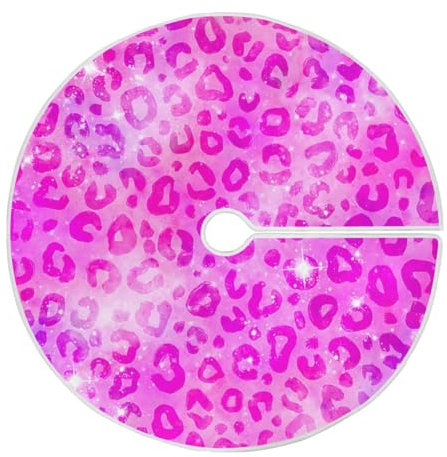 Gonne per albero di Natale rosa leopardato, 110 cm, a matita, tappeto per albero di Natale