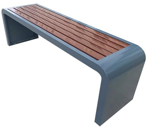 WPWSDWMX Gartenbank Ohne Lehne, Tragkraft 500 kg, Parkbank mit Abgerundeten Ecken, Metallrahmen, Sitzstuhl aus Holz und Kunststoff, Einteiliges Design, für Garten, Veranda und Park(Grau,150cm/59in)