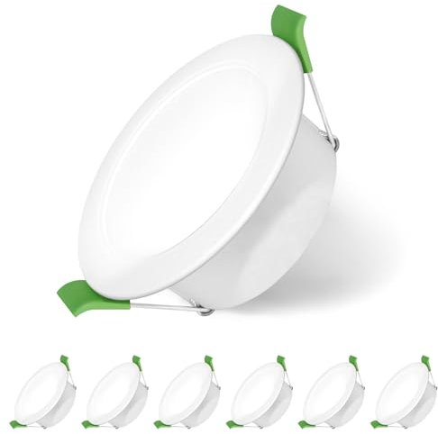 Jaenmsa Focos LED 230V, Focos empotrables, 8W 75-85mm diámetro de instalación, IP44, no regulable, Focos de techo planos, blanco frío 6500K para baño, cocina, salón, juego de 6