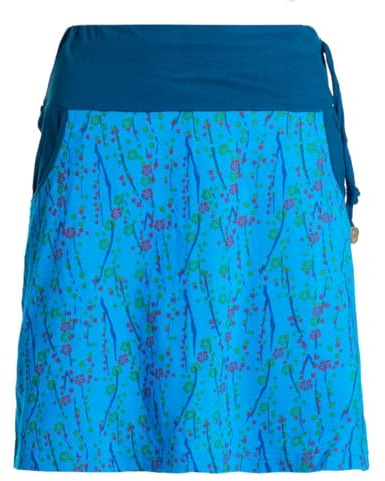 Vishes Alternative Bekleidung - Damen Mini-Rock Baumwolle Blumen-Muster Kordelzug-Bund mit Taschen blau 42