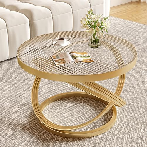 Nordivo Kreativer Runder Couchtisch Aus Glas Mit Metallrahmen,Moderner Transparent Couchtisch Für Wohnzimmer,Kleiner Moderner Dekorativer Beistelltisch,Für Wohnungen(Gold/transparent,L50cm/19.6in)