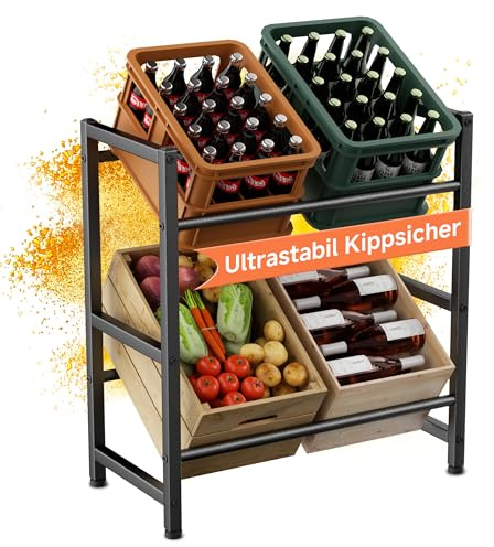 Getränkekistenregal 4 Kisten, 2 Ebenes Stabiles Getränkekisten Regal 60*32*104 cm mit Verstellbaren Füßen, Metall Bierkastenständer Wasserkasten Regal trag. 300KG, Kistenregal für Küche, Bar, Keller