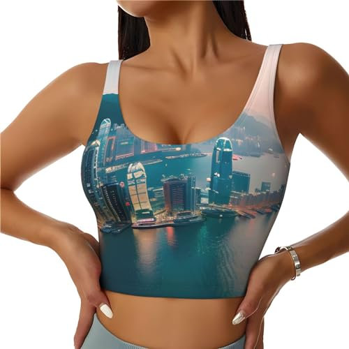 Sujetador deportivo con estampado de Hong Kong, Active Sculpt, brasier deportivo para mujer, espalda cruzada, para yoga, gimnasio, entrenamiento, fitness, Negro, XL