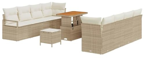 vidaXL Garten-Sofa-Set mit Kissen 11 pcs Beige Poly Rattan, Garten- und Terrassen Lounge Set, rechteckig, modern, modulare Sofas, verstellbare Füße, langlebige Möbel