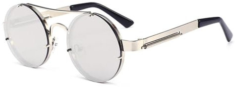 TOIPASTN Runde Sonnenbrille im Vintage-Stil, Steampunk, für Herren und Damen, Metall, modisch, UV400 (Silber Mercury)