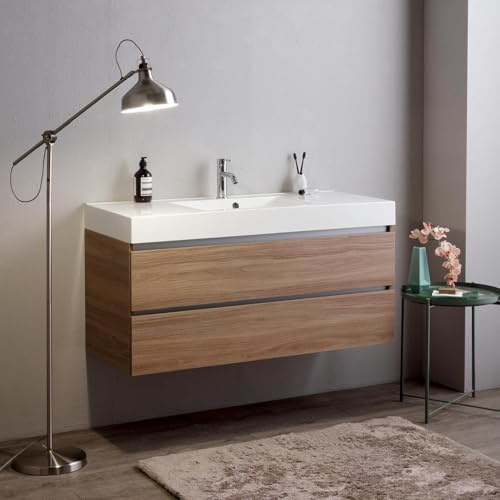 Kiamami Valentina - Mueble de baño suspendido 120cm cajones y Lavabo 1 pileta sin Espejo | Vittoria