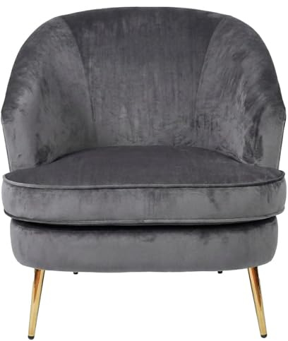 FWStyle Grey Velvet Padded Tub Chair Armchair – Cushioned Accent Seating with Gold Metal Legs – Partially Assembled for Living Room, Bedroom, Home Office – 80 x 72 x 68cm