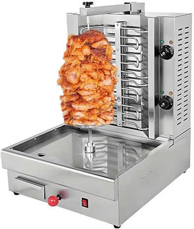 QFGain Macchina per Shawarma Ad Alta Resistenza, Griglia Girarrosto Verticale in Acciaio Inox, Forno per Kebab Doner da Banco con Doppio Termostato, Riscaldamento Rapido per Carne E Tacchino 5400W