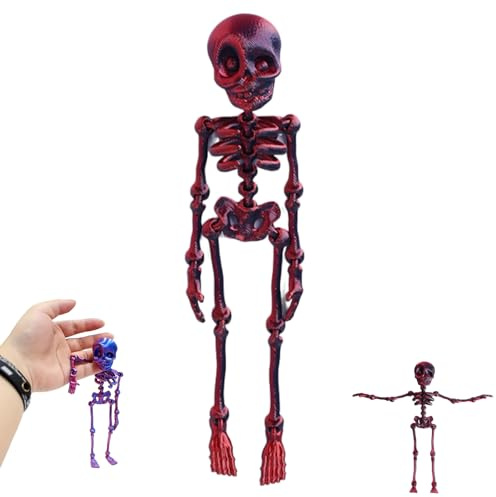 Poseable Skeleton Fridge Magnet,3D Printed Hallowe/en Bones Articulated Skeleton Human,Hallowe/en Decorations Mini Magnetic Skeleton with Movable Joi/nts,Hallowe/en Funny Gifts for Kitchen,Red