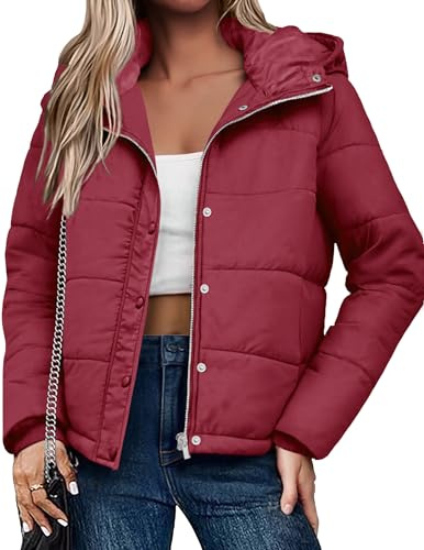 Zeagoo Doudoune femme hiver à capuche veste matelassée chaude coupe vent blouson court zippée avec poches légère doublée confort quotidien extérieur S-XXL