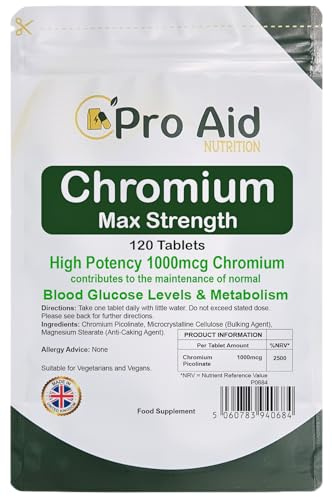 Chromium 1000mcg Picolinate Tablets | 120 Pack | Max Strength | Healthy Metabolism, Blood Glucose | UK Made | Letterbox Friendly | Vegan | by ProAid
