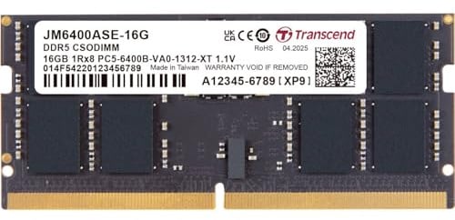 Transcend JetRam 16GB DDR5 RAM 6400MHz CSODIMM 1Rx8 CL52 1.1V JM6400ASE-16G