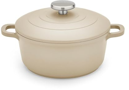 Morphy Richards Cast Aluminium Casserole, 20cm/2.3L, Non Stick Coating, Lightweight Design, Oven Safe, Self-Basting, Suitable for all Hobs, Cream, 851003