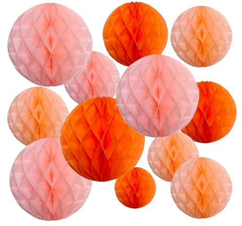 Etfrekfa Rosa Papier Wabenbälle Geburtstag Dekoration, 12 Stück Seidenpompons Set, Orange Hochzeit Deko, für Gartenparty Deko, Babyparty, Baby Shower