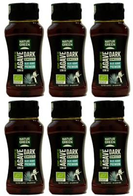 NaturGreen - Sirope de Agave Dark BIO, Sirope de Agave Premium, Bajo Índice Glucémico, Endulzante, 100% Vegano, Sin Gluten, Sin Lactosa - Pack 6 Unidades de 258 ml350g