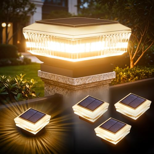 Quntis Solar Pfostenkappen Außen 4 Set 3 Modi Warm/Kalt/Neutralweiß | 1200mAh Akku IP65 Wasserdicht 300LM Für Holz- & Vinylpfosten ab 9x9cm Solarzaunleuchten Solarleuchten Garten Zaun Terrasse