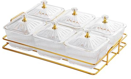 ALCXAZS Vassoio da portata per antipasti con supporto, piatto per frutta secca, elegante presentazione di caramelle e snack, vassoio da portata diviso, per frutta secca, 6 snack