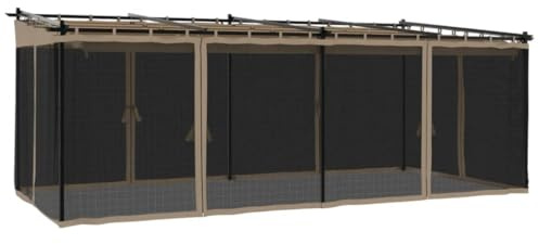 Yisssmeng Gazebo da 6 x 3 m con tetto scorrevole e 4 pareti laterali in rete, robusto gazebo da giardino con telaio in acciaio per terrazza ed esterni, tortora/antracite, 598 x 297 x 230 cm