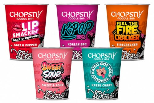 Chopstix Saucy Noodles - Mixed Case - 8 Pack | 2 x Salt & Pepper, 2 x Korean BBQ, 1 x FireCracker, 1 x Sweet & Sour, 2 x Katsu Curry