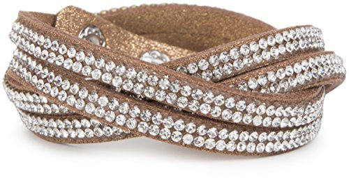 styleBREAKER weiches Strass Armband, eleganter Armschmuck mit Strassteinen, Wickelarmband, 2x2-Reihig, Damen 05040004, Farbe:Braun Metallic/Klar