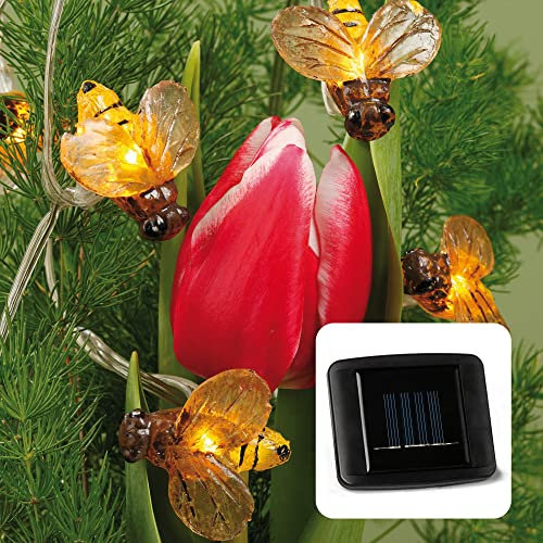 hellum Solar-LED-Lichterkette, Bienen, 20 warmweiße LEDs, 380 cm Lichtlänge, Kabel transparent, Outdoor, solarbetrieben, Dekoration, 350166