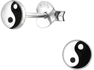 Laimons Damen-Ohrstecker Yin Yang Platte weiß schwarz Sterling Silber 925