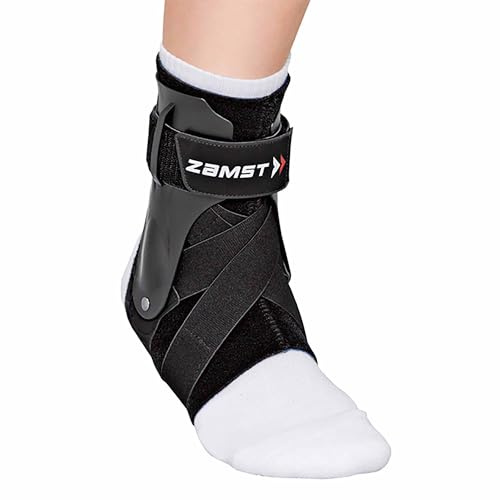 Zamst A2-DX Schwarz Knöchelbandage mit stabilisierenden Guards - Rechts, S | Atmungsaktive Knöchelbandage für Damen und Herren mit stabilisierenden Guards bei schwerer Außenbandverletzung.