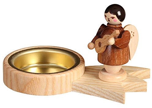 Volkskunstwerkstatt Unger Teelichthalter Sternschnuppe Engel - Echt Erzgebirge® (mit Gitarre)