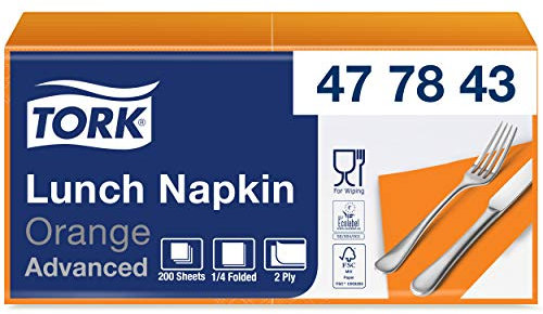 Tork 477843 Lunchservietten Orange / 2-lagige Servietten für kleine Gerichte oder Snacks / Advanced Qualität / 10 x 200 (2000) Papierservietten / 32,6 x 33 cm (B x L) / 1/4-Falz