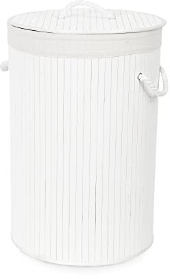 Compactor Panier à Linge JENNY Collection BAMBOO XL 40x60cm Blanc en Bambou et Polycoton avec Poignées en Corde et Doublure Amovible