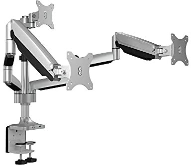 ICY BOX Monitor Halterung für 3 Monitore bis 32 Zoll (bis 7kg, VESA 75x75/100x100), USB & Audio Anschluss, 2 Montageoptionen, Kabelführung, Ergonomisch, IB-MS505-TI