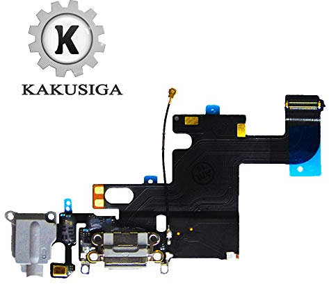 Kakusiga Compatible With iphone 6 USB Charging Port Dock Connector Flex Cable + Microphone + Headphone Audio Jack Replacement for 6 4.7(Black)