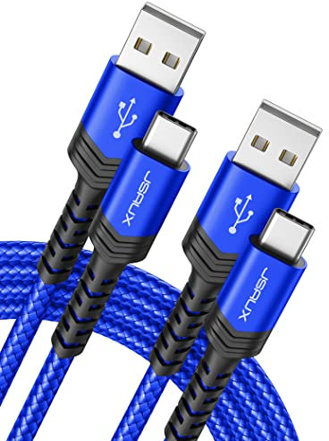 JSAUX Câble USB C Charge Rapide [Lot de 2, 2M] 3.1A Cable USB Type C Chargeur Nylon Tressé Compatible avec iPhone 16 15 Pro Max, Samsung Galaxy S25 S24 S23 Ultra A55 S22 S21 S20, Android Auto-Bleu
