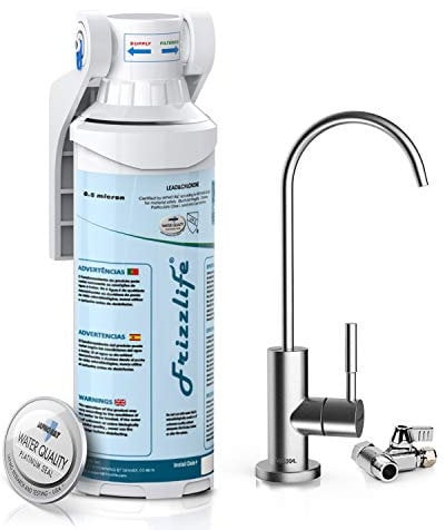 Frizzlife Untertischwasserfilter NSF/ANSI 53 & 42 zertifiziertes Trinkwasserfiltersystem - 0,5 Mikron entfernt Blei, Chlor und Gerüche, reduziert Fluorid - mit gebürstetem Nickel-Finish-Wasserhahn