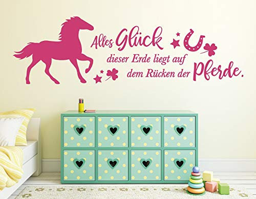 tjapalo® pkm451-name Wandtattoo Pferd Wandtattoo Pferde Mädchen Wandsticker Pferd Wandaufkleber Kinderzimmer Spruch alles Glück dieser Erde, Farbe: pastellrosa, Größe: B190xH55cm