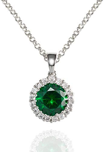 namana Grüner Strahlenkranz-Anhänger mit Halskette, Silberhalskette mit Zirkonia in Grün, grüne Halskette mit grünem Zirkonia, Damenhalskette, Kette Grun Damen mit Geschenkbox