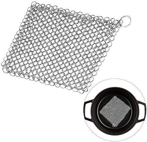 MEEQIAO Nettoyant en Fonte pour Poêles, Woks Ustensiles de Cuisine et Plus Encore, Pas D'égratignure, Laveur de Cotte de Mailles d'acier Inoxydable Chaîne Scrubber (10 * 10cm)