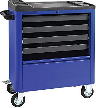 JeCo Werkzeugwagen Werkstattwagen - mit Arbeitsplatte und Kleinteilablage - 4 Schubladen - B855xT400xH895mm