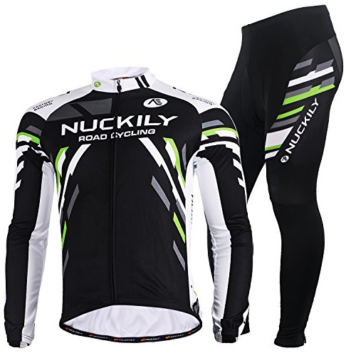 NUCKILY Mens Cycling Jersey Set Long Sleeve Sportswear Road Bike Clothing Riding Suit Mountain Bicycle Shirt and 3D Padded Pants Trousers