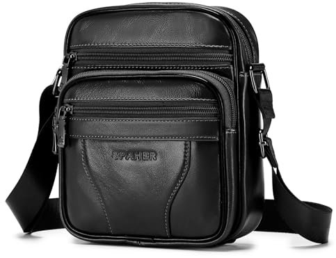 SPAHE Bolso Bandolera para Hombre, Bandolera, de Piel Veritable, pequeño Bandolera, para Hombre, Bolso, Negocios, Vintage, Mochilas usadas, Fundas multifuncionales, Bolsos de Mano de Viaje