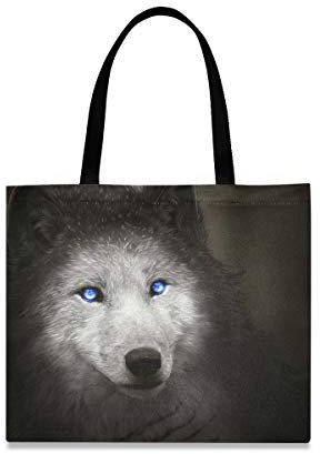 Blaue Augen Wlof Einkaufstasche Faltbar Leicht Wiederverwendbare Stofftasche Dauerhaft Handtasche Tragbare Aufbewahrung für Reisen Frauen Mädchen